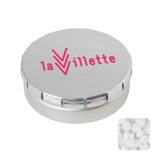 Custom branded Click Mint Tins in silver colour from Total Merchandise