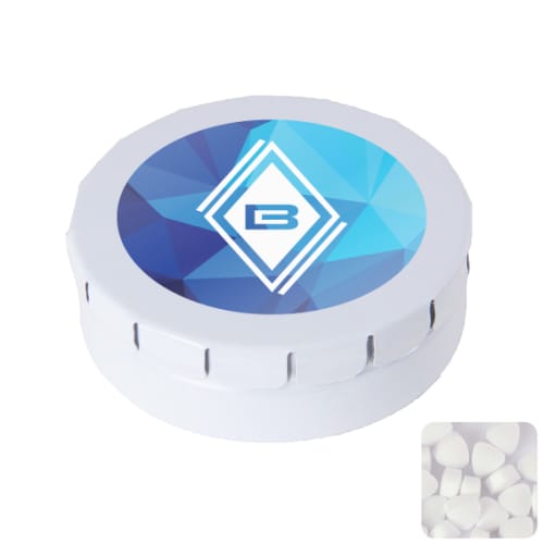 Logo printed Click Mint Tins in white colour from Total Merchandise