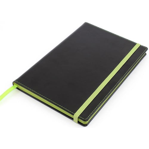 A5 Colour Contrast PU Notebooks in Black/Green