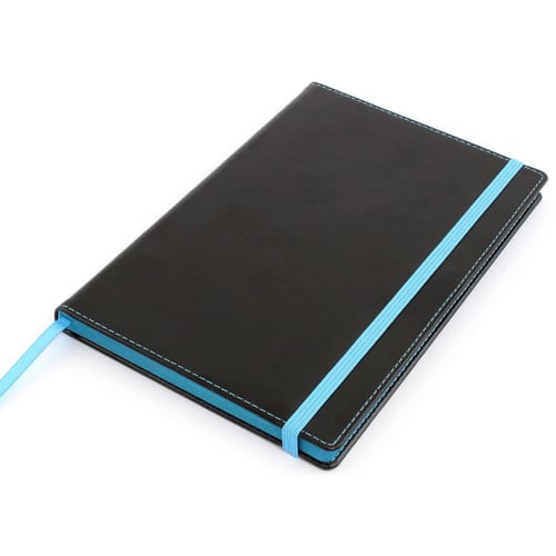 A5 Colour Contrast PU Notebooks in Black/Sky Blue