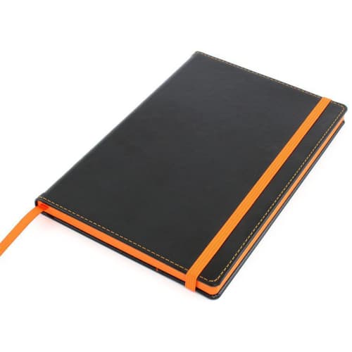 A5 Colour Contrast PU Notebooks in Black/Orange