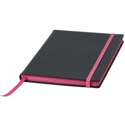 A5 Colour Contrast PU Notebooks in Black/Pink