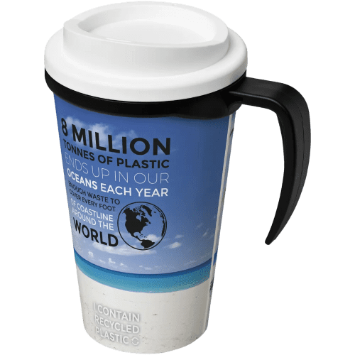 UK Branded Brite Americano Grande Travel Mugs with Black Lid and Handle from Total Merchandise