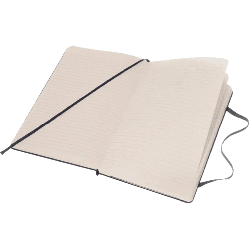 Large branded moleskine hardback notebook with ruled pages from Total Merchandise
