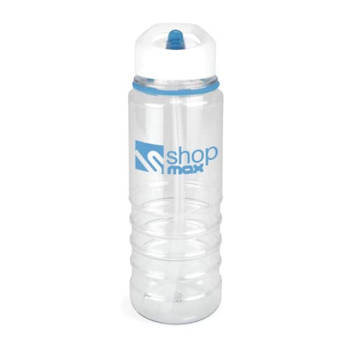 Branded Bowe Sports Bottles with Straw in Clear/Cyan Printed with a Logo by Total Merchandise