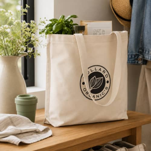 Lifestyle image of the 7oz Long Handle Cotton Bags by Total Merchandise