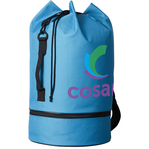 Printed Duffle Bag with Shoe Pocket in Aqua Blue with Your Logo from Total Merchandise