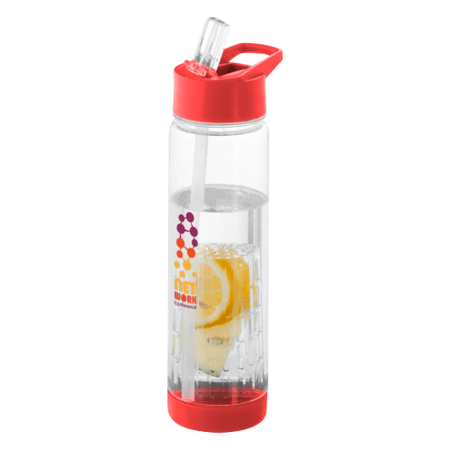 Custom branded Fruit Infuser Water Bottles in transparent/red from Total Merchandise