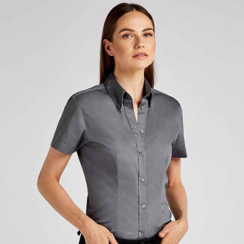 Kustom Kit Ladies Short Sleeve Shirts in Charcoal