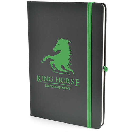 A5 Black Soft Touch Notebooks in Black/Green