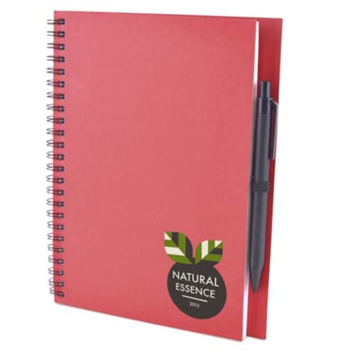 A5 Recycled Card Notebook and Pen in Red