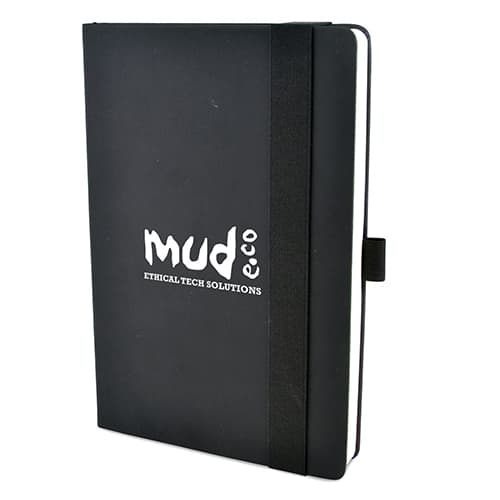 Promotional A5 Wide Strap Soft Touch PU Notebooks in black from Total Merchandise
