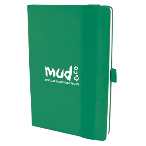 Custom Promotional A5 Wide Strap Soft Touch PU Notebooks in green from Total Merchandise