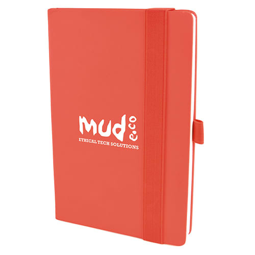 Logo branded A5 Wide Strap Soft Touch PU Notebooks in red from Total Merchandise