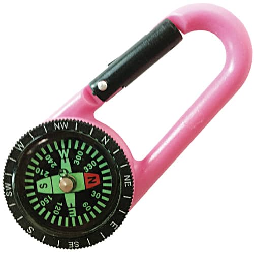 Custom branded Adventure Compass Keyrings in pink from Total Merchandise