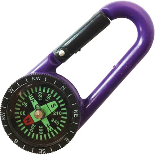 Custom branded Adventure Compass Keyrings in purple from Total Merchandise