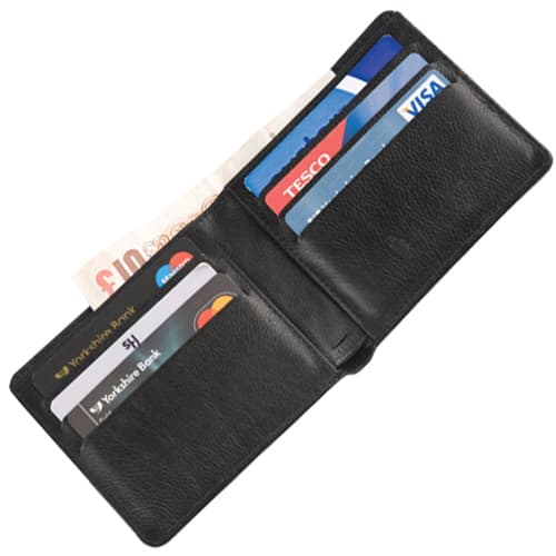 Leather Look Branded Belluno PU Wallet in Black with Embossed Logo from Total Merchandise