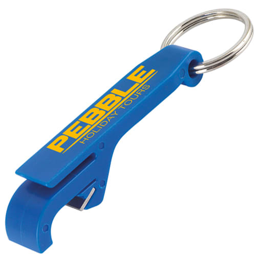 Branded Blue Plastic Bottle Opener Keyrings Printed with Your Logo from Total Merchandise