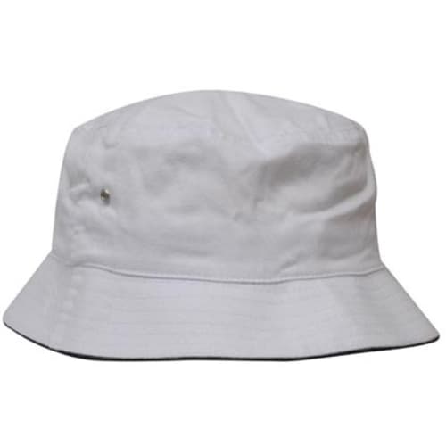 Twill Bucket Hat in White/Navy Blue