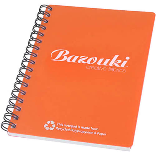 A6 Recycled Polypropylene Notepad in Citrus Orange/Black