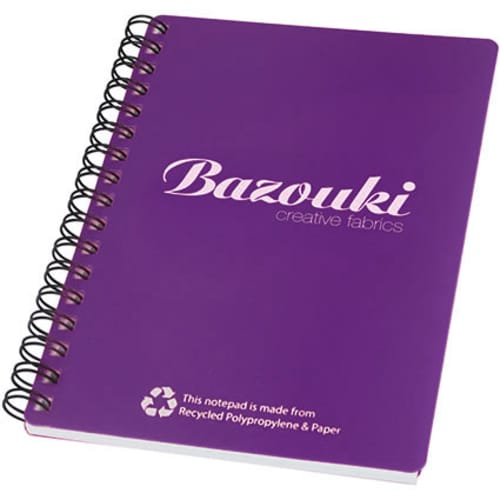 A6 Recycled Polypropylene Notepad in Berry Purple/Black