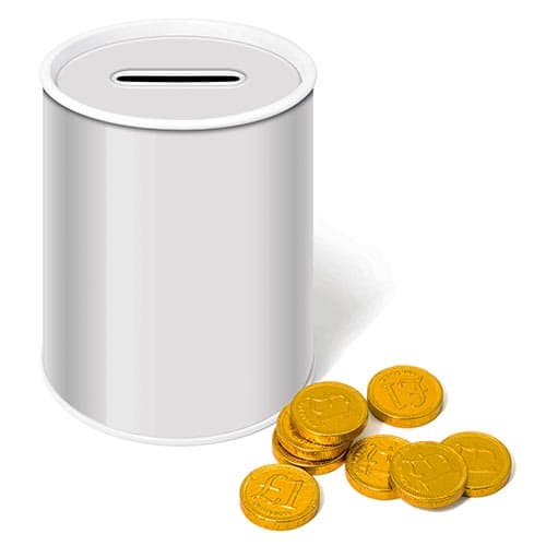 Corporate Branded Chocolate Coin Money Box Tins in White Ready for Printing by Total Merchandise