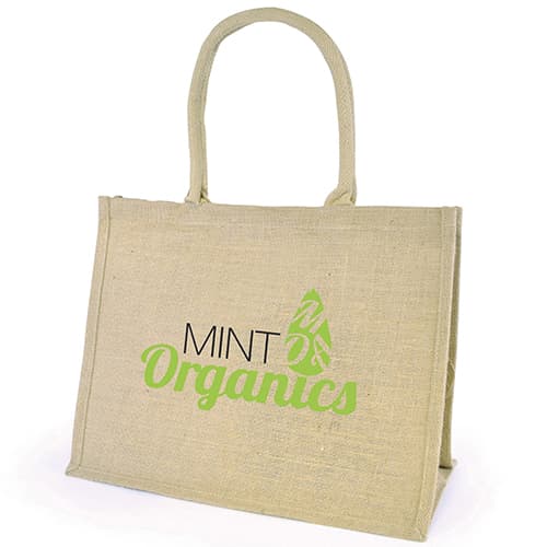 Promotional Chow Natural Jute Bags with a logo printed to 1 side from Total Merchandise