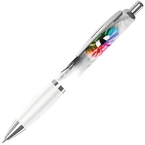 UK Branded Contour 360 Wrap Ballpens in White Printed with a Design by Total Merchandise