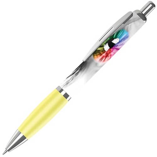 UK Branded Contour 360 Wrap Ballpens in Yellow Printed with a Design by Total Merchandise