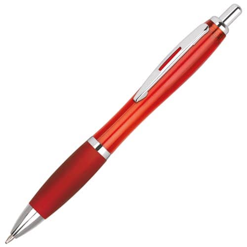 UK Printed  Contour Ballpens in Translucent Red from Total Merchandise