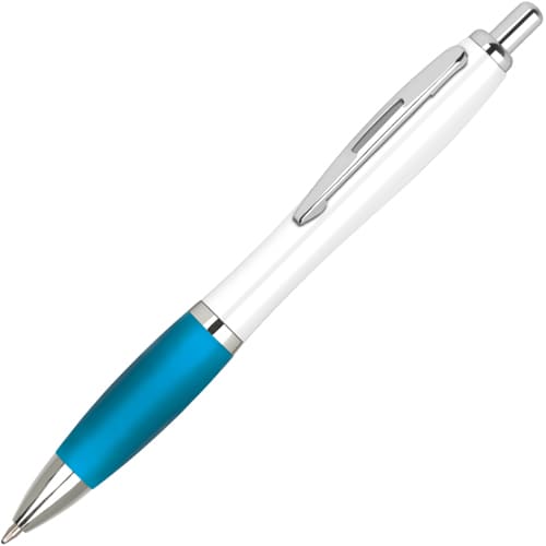 Custom Printed Express Contour Extra Ballpens in White/Light Blue from Total Merchandise