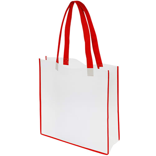 Promotional Convention Tote Bags in White/Red with Printed Logo by Total Merchandise