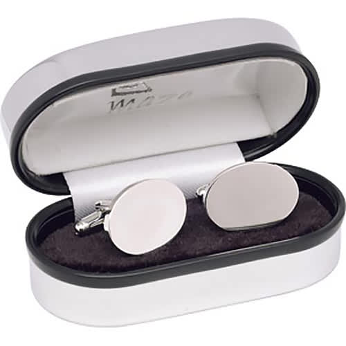 Oval Shaped Branded Cufflinks in Silver Rhodium from Total Merchandise