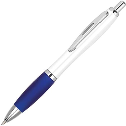 UK Printed Contour Eco Ballpens in White/Blue from Total Merchandise