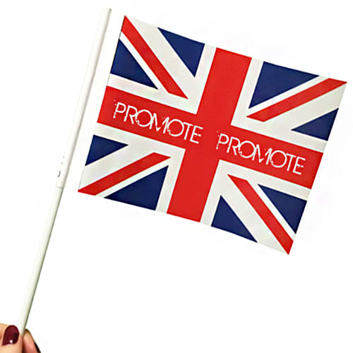 Promotional flags made from paper with your logo printed to both sides by Total Merchandise