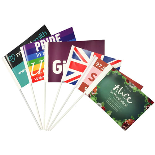 A selection of custom printed Eco Friendly Paper Hand Flags from Total Merchandise