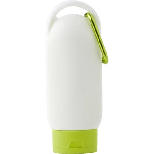 Branded F30 Travel Sunscreen Bottles with a lime cap from Total Merchandise