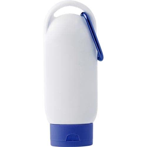 Logo branded F30 Travel Sunscreen Bottles with a blue cap from Total Merchandise
