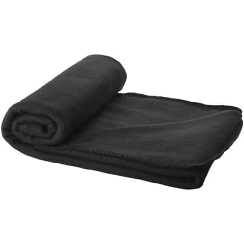 Custom branded Fleece Blanket with Pouch in black from Total Merchandise