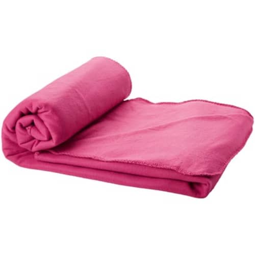 Company branded Fleece Blanket with Pouch in magenta from Total Merchandise