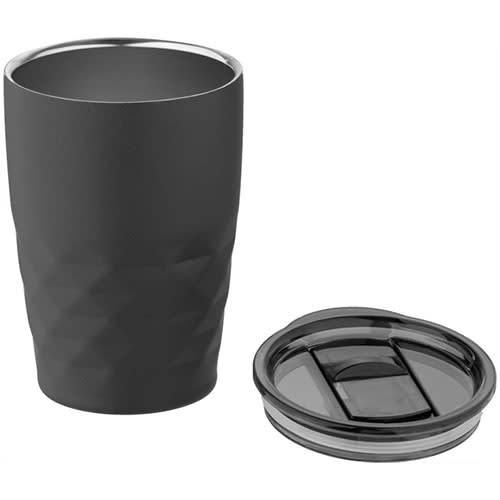 Copper Insulated Take Out Cups in in black with the lid off from Total Merchandise