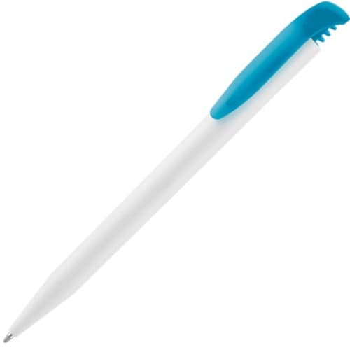 UK Printed Harrier Nouveau Ballpens in White/Aqua from Total Merchandise