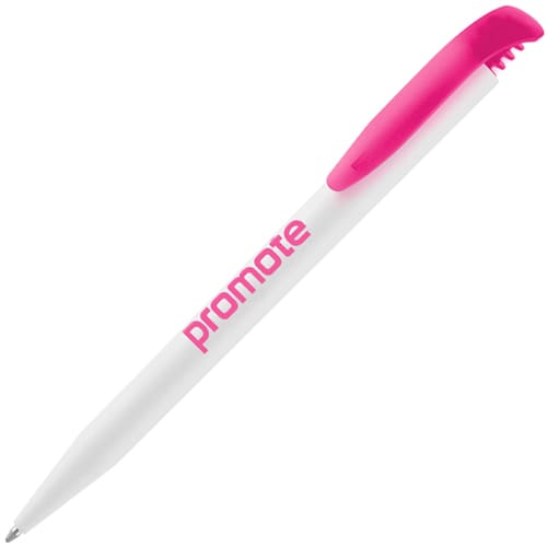 Promotional Harrier Nouveau Ballpens in White/Magenta Printed with a Logo by Total Merchandise