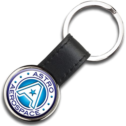 Promotional Izu Round Leather Keyrings with a full colour logo from Total Merchandise