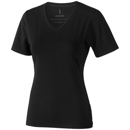 Custom Branded Ladies V Neck Organic T-Shirts in Black Printed with Logo by Total Merchandise