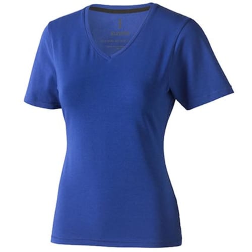 Branded Ladies V Neck Organic T-Shirts in Blue Printed with Logo by Total Merchandise