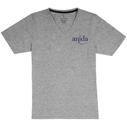 Branded Ladies V Neck Organic T-Shirts in Grey Melange Printed with Logo by Total Merchandise