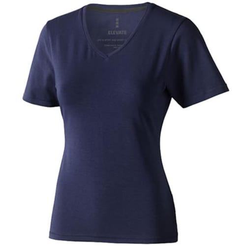 Promotional Ladies V Neck Organic T-Shirts in Navy Printed with Logo by Total Merchandise