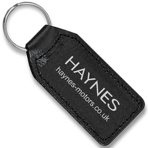 Custom Large Rectangular Leather Keyfobs in black from Total Merchandise