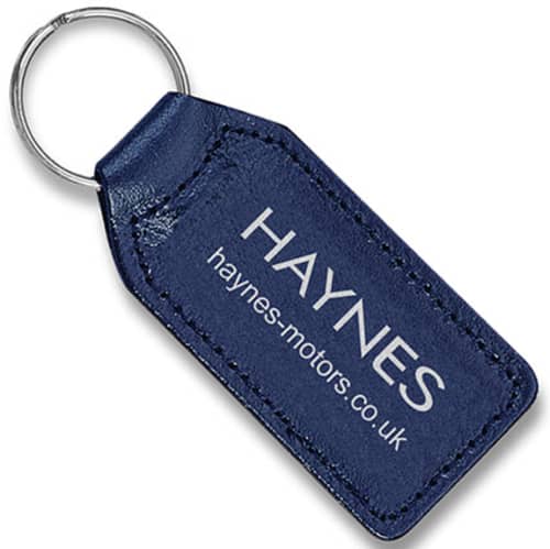 Branded Large Rectangular Leather Keyfobs in blue from Total Merchandise